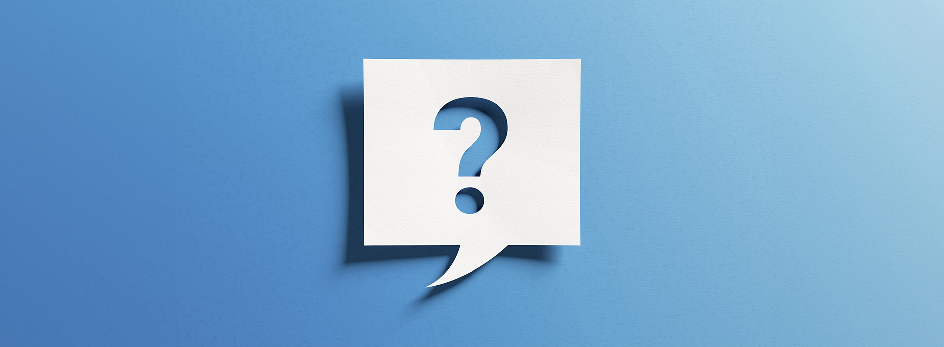 The image displays a graphic with a speech bubble containing a question mark, set against a blue background with a white border.